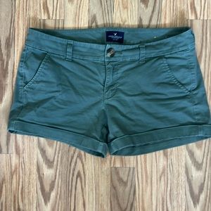 Olive / army green midi stretch cuffed shorts
